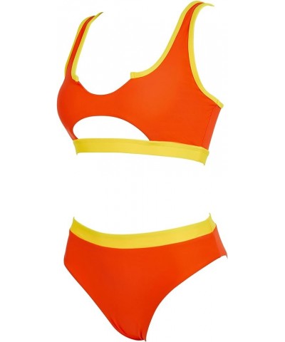 Women Cutout Bikini Sets Push Up High Waisted Swimsuits 2 Piece 68 Yellow Orange Color Block $19.92 Swimsuits