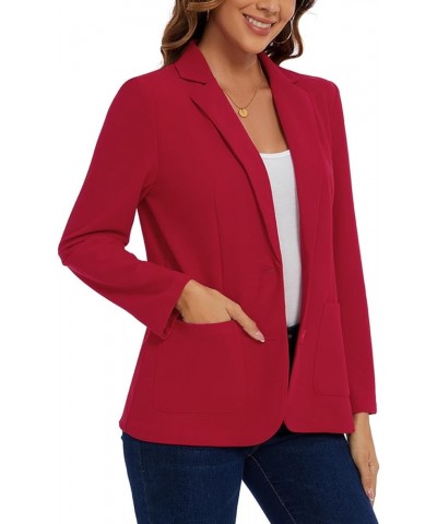 Womens Casual Long Sleeve Blazer Button Front Notch Lapel Work Office Business Blazers Jackets with Pockets Red $17.22 Blazers