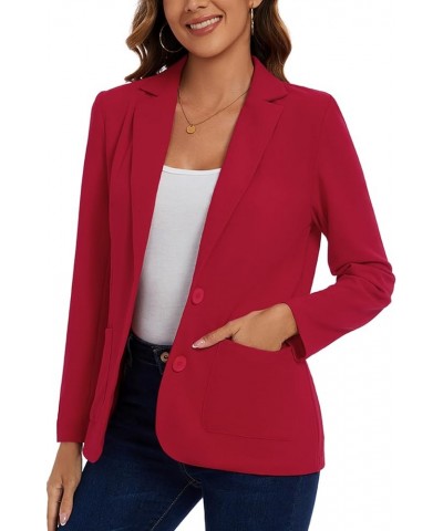 Womens Casual Long Sleeve Blazer Button Front Notch Lapel Work Office Business Blazers Jackets with Pockets Red $17.22 Blazers