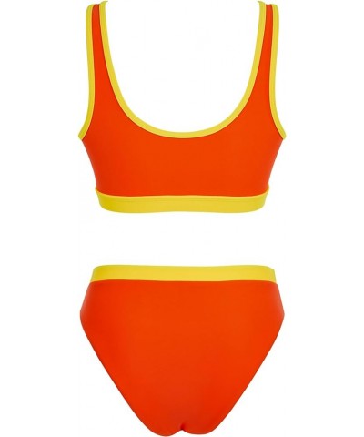 Women Cutout Bikini Sets Push Up High Waisted Swimsuits 2 Piece 68 Yellow Orange Color Block $19.92 Swimsuits