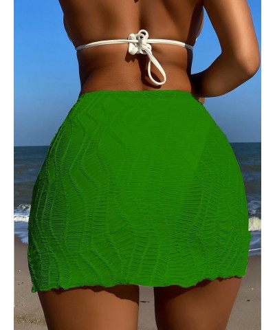 Women's Drawstring Front Split Hem Lettuce Trim Beach Cover Up Skirt Green $11.12 Swimsuits