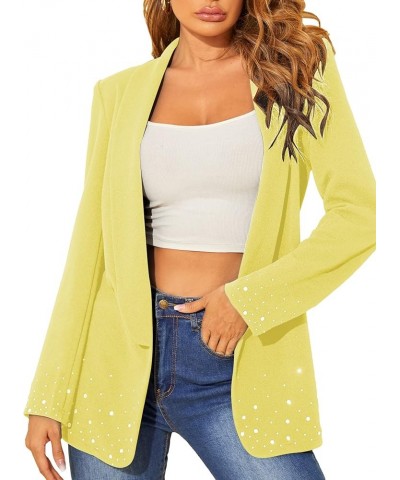 Women's Elegant Long Sleeve Blazer Open Front Rhinestone Suit Jackets Yellow $29.99 Blazers