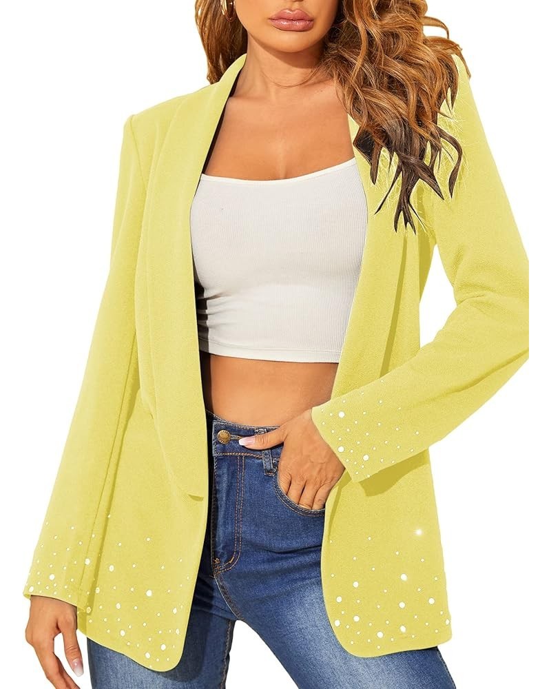 Women's Elegant Long Sleeve Blazer Open Front Rhinestone Suit Jackets Yellow $29.99 Blazers