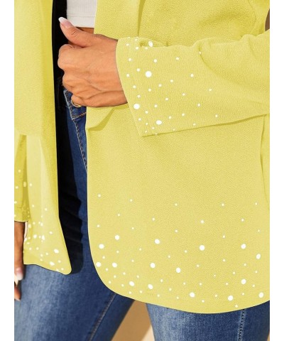 Women's Elegant Long Sleeve Blazer Open Front Rhinestone Suit Jackets Yellow $29.99 Blazers