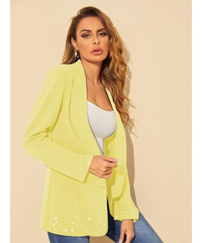 Women's Elegant Long Sleeve Blazer Open Front Rhinestone Suit Jackets Yellow $29.99 Blazers