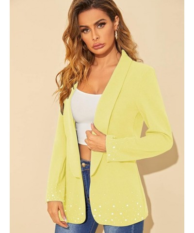 Women's Elegant Long Sleeve Blazer Open Front Rhinestone Suit Jackets Yellow $29.99 Blazers