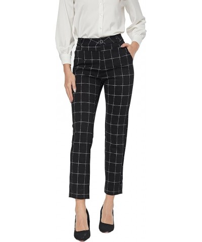 Women's Dress Straight Leg High Waist Business Work Office Pocket Pants Trouser Crop Plaid $13.20 Pants