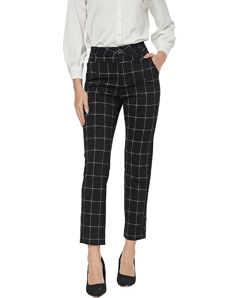 Women's Dress Straight Leg High Waist Business Work Office Pocket Pants Trouser Crop Plaid $13.20 Pants