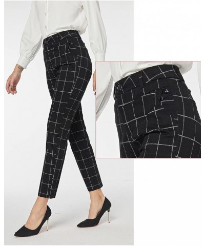 Women's Dress Straight Leg High Waist Business Work Office Pocket Pants Trouser Crop Plaid $13.20 Pants