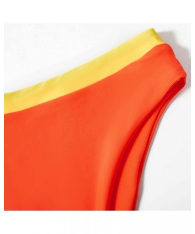 Women Cutout Bikini Sets Push Up High Waisted Swimsuits 2 Piece 68 Yellow Orange Color Block $19.92 Swimsuits