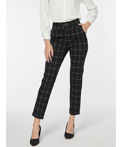 Women's Dress Straight Leg High Waist Business Work Office Pocket Pants Trouser Crop Plaid $13.20 Pants