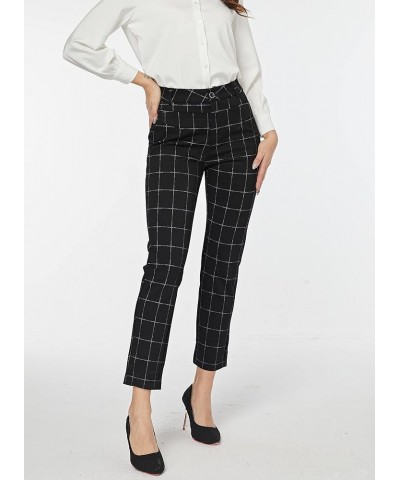 Women's Dress Straight Leg High Waist Business Work Office Pocket Pants Trouser Crop Plaid $13.20 Pants