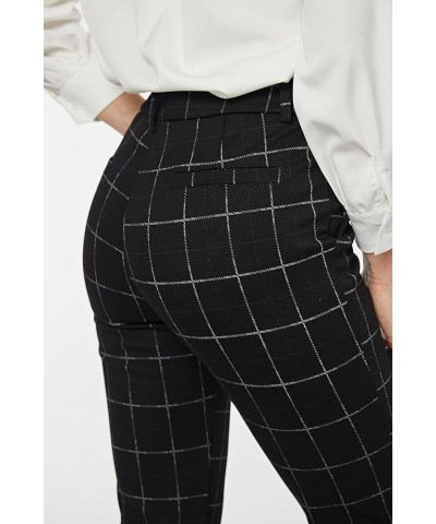 Women's Dress Straight Leg High Waist Business Work Office Pocket Pants Trouser Crop Plaid $13.20 Pants