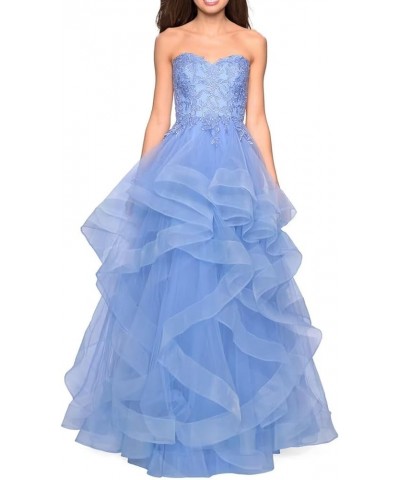 Long Sweetheart Prom Dresses A-Line Strapless Ball Gown Layered Tulle Evening Dress Floor Length Lace Party Dresses Coral $43...