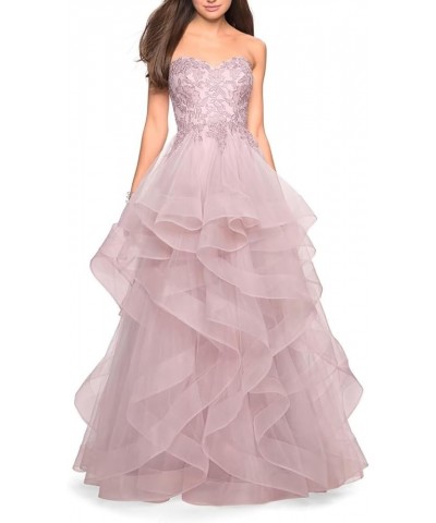 Long Sweetheart Prom Dresses A-Line Strapless Ball Gown Layered Tulle Evening Dress Floor Length Lace Party Dresses Coral $43...