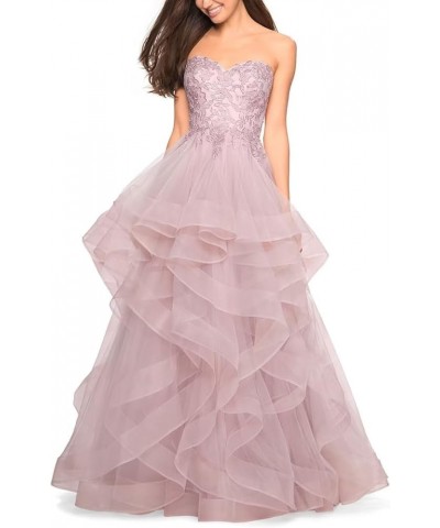 Long Sweetheart Prom Dresses A-Line Strapless Ball Gown Layered Tulle Evening Dress Floor Length Lace Party Dresses Coral $43...