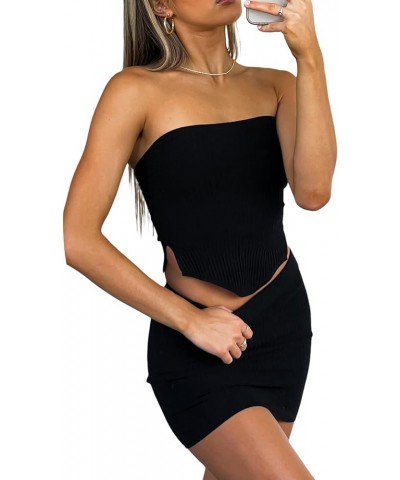 Women's Y2k Two Piece Sexy Mini Skirt Set Strapless Tube Top Bodycon Crop Tops Low Waist Skirt Clubwear Streetwear Ac-black $...