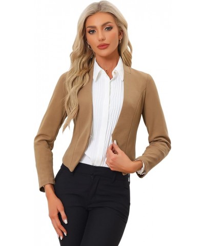 Women's Work Office Suit Collarless Casual Cropped Blazer Jacket Deep Khaki $26.39 Blazers