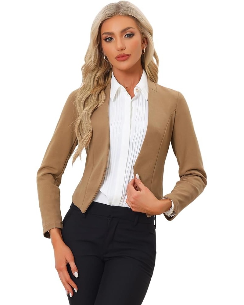 Women's Work Office Suit Collarless Casual Cropped Blazer Jacket Deep Khaki $26.39 Blazers