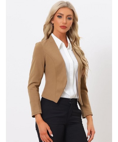 Women's Work Office Suit Collarless Casual Cropped Blazer Jacket Deep Khaki $26.39 Blazers