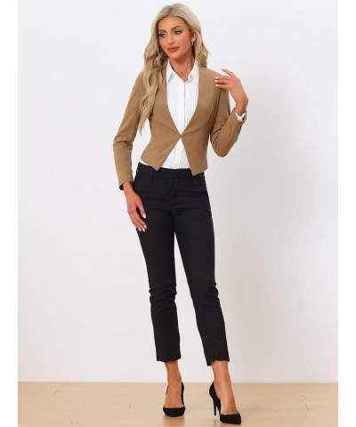 Women's Work Office Suit Collarless Casual Cropped Blazer Jacket Deep Khaki $26.39 Blazers