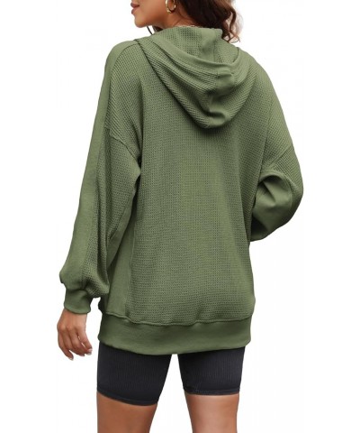 Womens Waffle Knit Jacket Oversized Fall Jacket Zip Up Hoodie With Pocket Shacket Tops 03 Army Green $19.35 Jackets