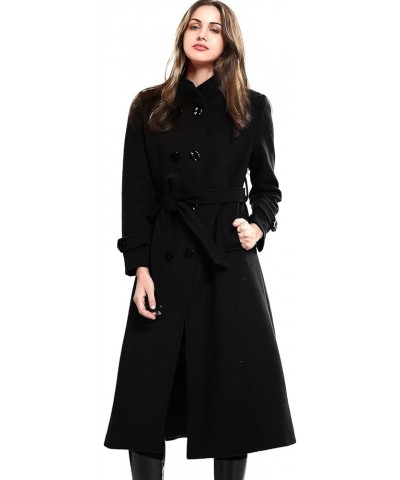 Women's Wool Trench Coat Winter Double-Breasted Jacket with Belts Black $46.50 Coats