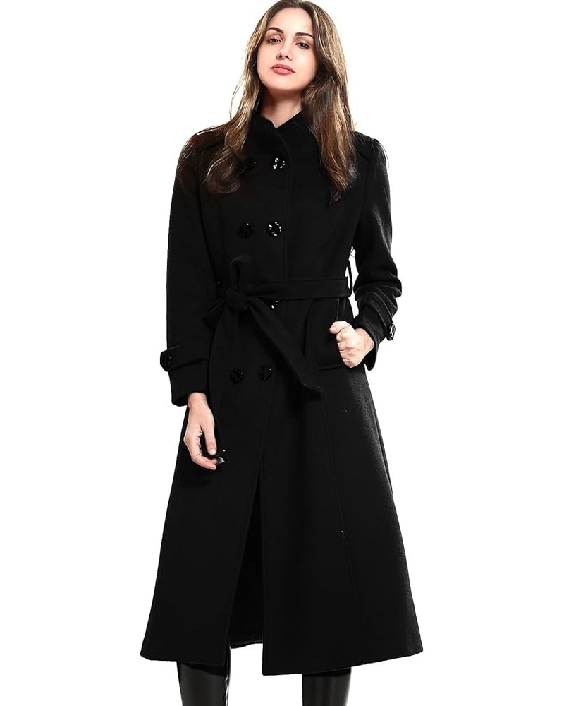 Women's Wool Trench Coat Winter Double-Breasted Jacket with Belts Black $46.50 Coats