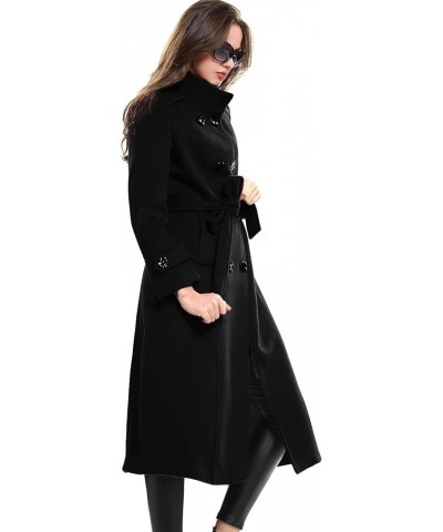 Women's Wool Trench Coat Winter Double-Breasted Jacket with Belts Black $46.50 Coats