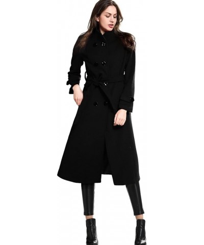 Women's Wool Trench Coat Winter Double-Breasted Jacket with Belts Black $46.50 Coats