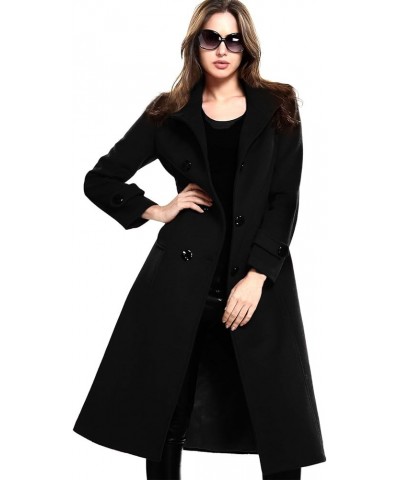 Women's Wool Trench Coat Winter Double-Breasted Jacket with Belts Black $46.50 Coats