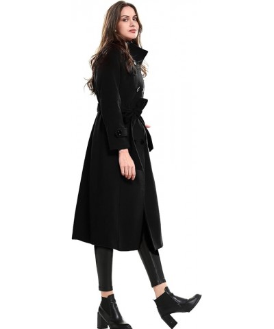 Women's Wool Trench Coat Winter Double-Breasted Jacket with Belts Black $46.50 Coats