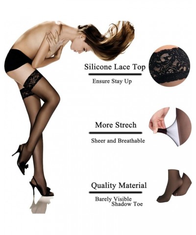 Sheer Thigh High Stockings, Silky Stay Up Silicone Lace Top, 1-3 Pairs 2 Pairs - Black + Nude $5.50 Hosiery