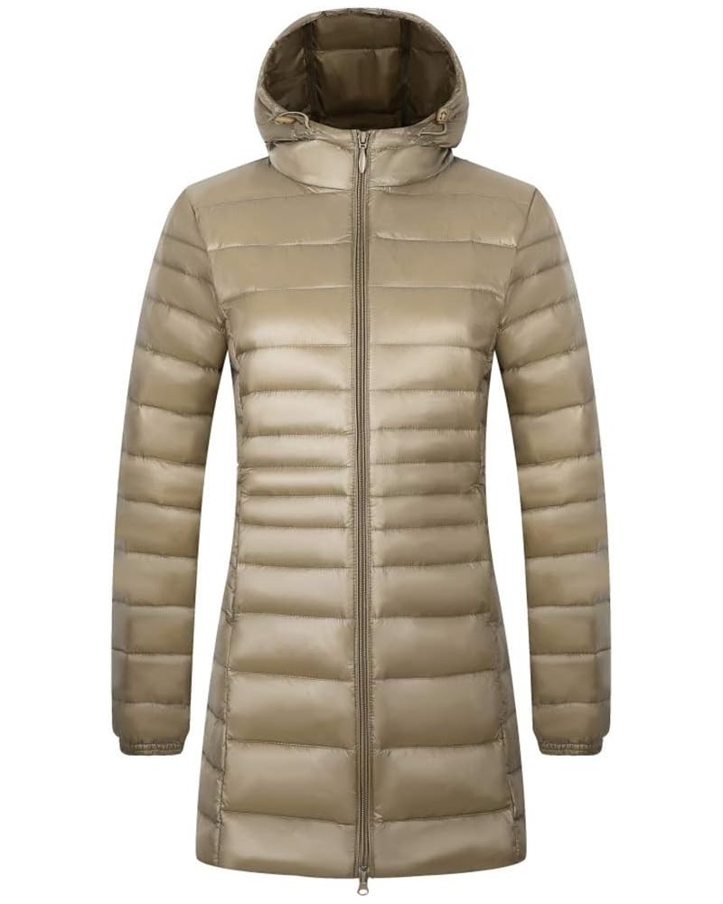 Women's Hooded Ultra Light Weight Coat Packable Outwear Long Puffer Down Jacket Khaki $14.18 Jackets