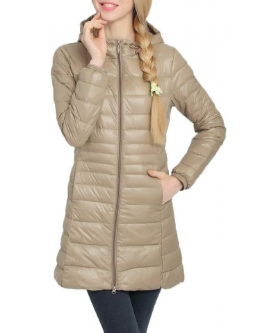 Women's Hooded Ultra Light Weight Coat Packable Outwear Long Puffer Down Jacket Khaki $14.18 Jackets