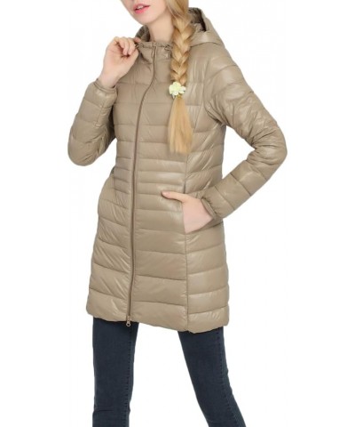 Women's Hooded Ultra Light Weight Coat Packable Outwear Long Puffer Down Jacket Khaki $14.18 Jackets