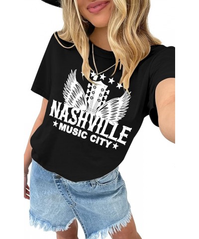 Women's Nashville T Shirts Country Music Concert Tshirts Distressed Graphic Short Sleeve Tees for Women Women A-black $7.50 T...