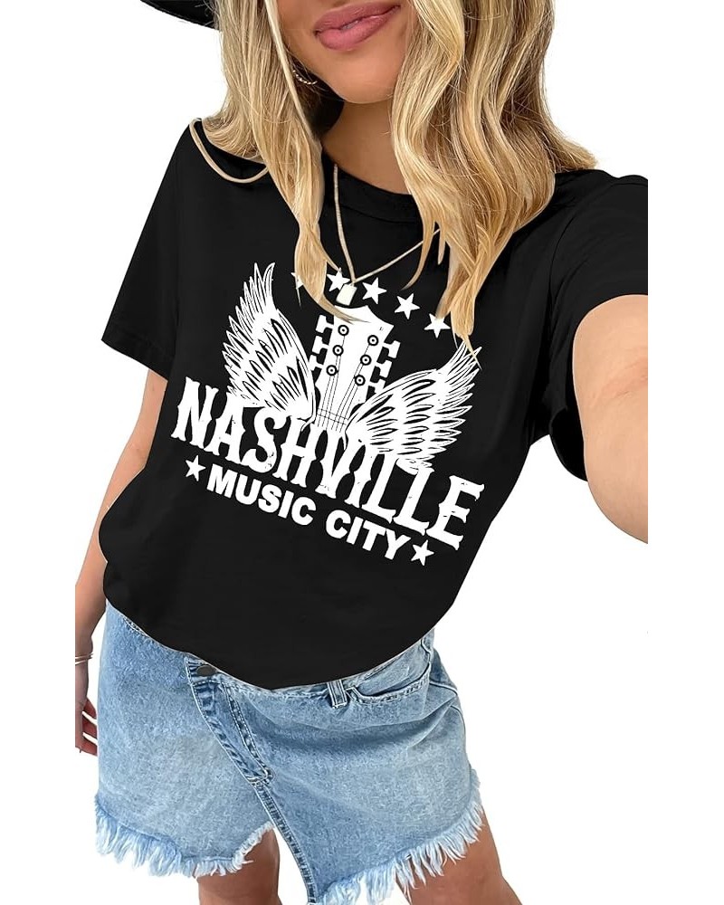 Women's Nashville T Shirts Country Music Concert Tshirts Distressed Graphic Short Sleeve Tees for Women Women A-black $7.50 T...