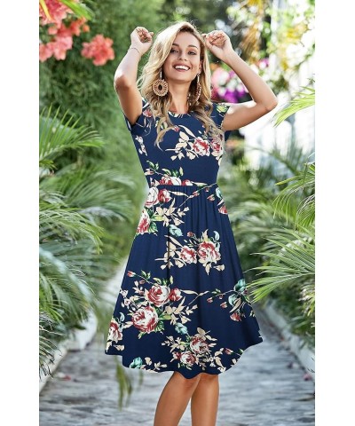 2024 Women's Summer Pockets Teacher Work Casual Midi Dresses Floral/Navy-f01 $20.90 Dresses