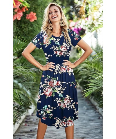 2024 Women's Summer Pockets Teacher Work Casual Midi Dresses Floral/Navy-f01 $20.90 Dresses