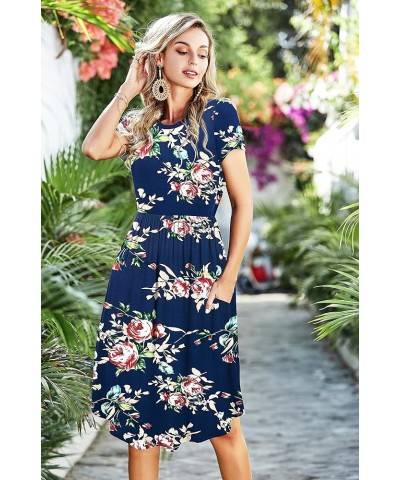 2024 Women's Summer Pockets Teacher Work Casual Midi Dresses Floral/Navy-f01 $20.90 Dresses