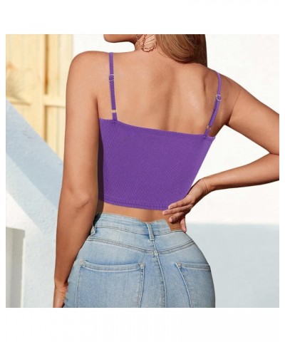 Women's Rhinestone Fringe Crop Top Sleeveless Ribbed Tank Tops Camisole Purple Diamond Top $12.79 Tanks