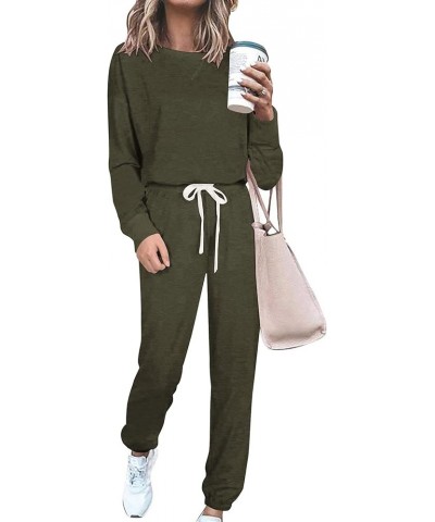 Women's Tie Dye Two Piece Pajamas Set Casual Long Sleeve Sweatshirt with Long Pants Loungewear Solid Army Green $15.49 Sleep ...