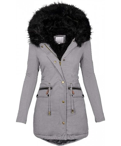 Winter Coats For Women,Womens Warm Lapel Thicken Fleece Jacket Coat Wool Lined Slim Outwear Faux Fur Overcoat Q-grey $10.34 C...