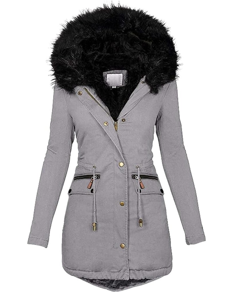 Winter Coats For Women,Womens Warm Lapel Thicken Fleece Jacket Coat Wool Lined Slim Outwear Faux Fur Overcoat Q-grey $10.34 C...