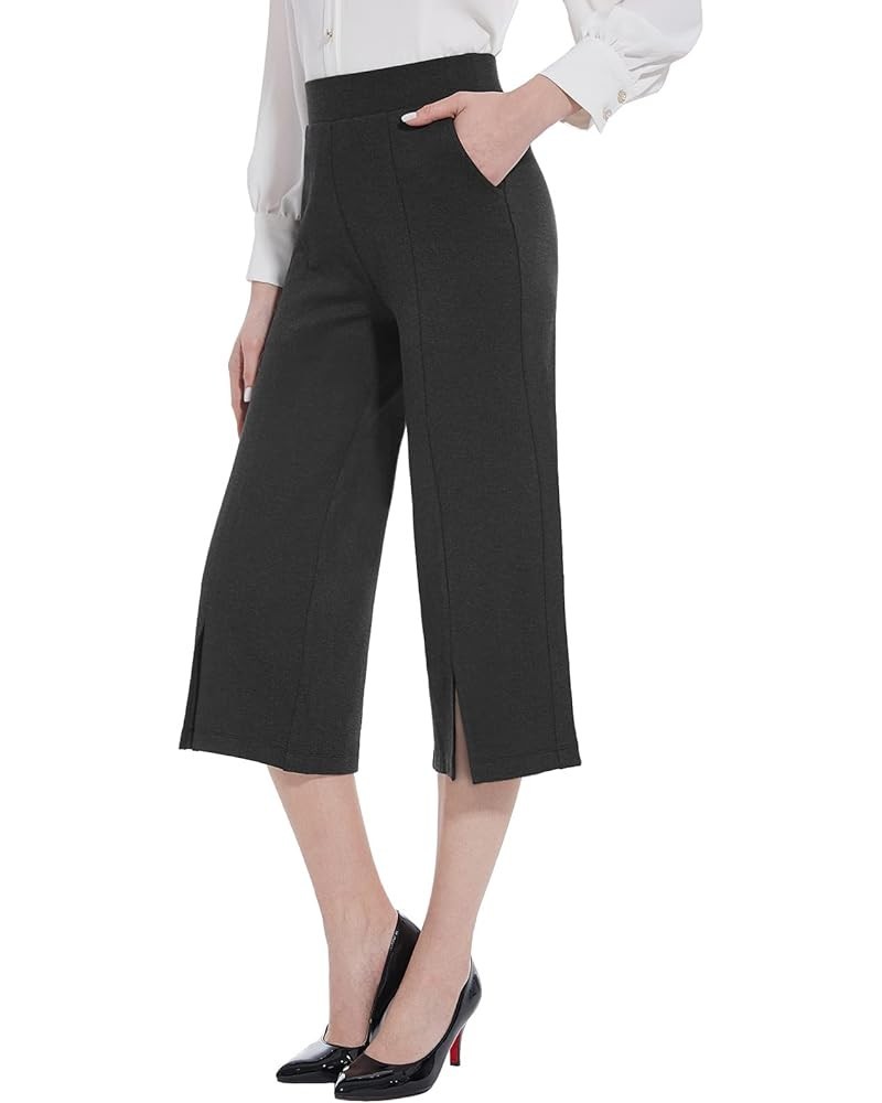 Wide Leg Capri Pants for Women with Pockets High Waist Dress Pants for Casual Summer Crop Slacks Work Capris 02-charcoal $15....