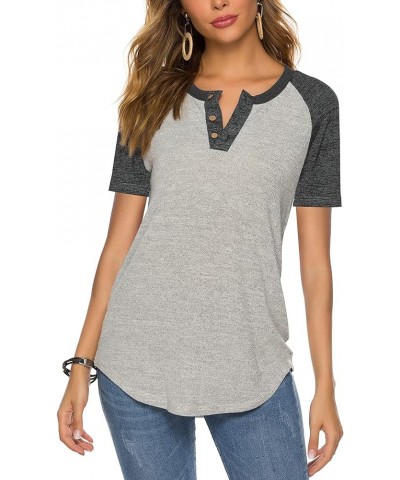 Women's Raglan Round Neck Summer Tops Ladies Basic Button Henley Shirt Boyfriend Style Blouse A-dark Gray Sleeve+gray $12.90 ...