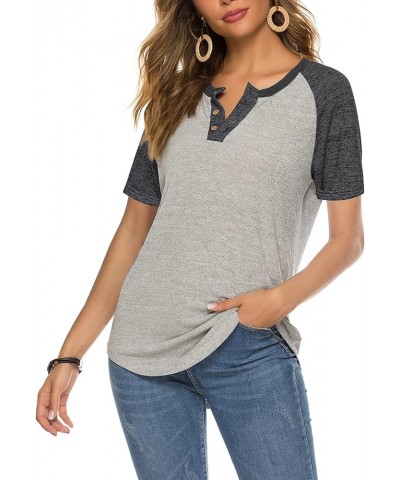 Women's Raglan Round Neck Summer Tops Ladies Basic Button Henley Shirt Boyfriend Style Blouse A-dark Gray Sleeve+gray $12.90 ...