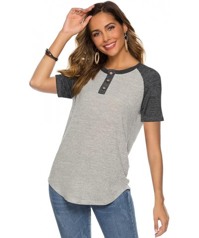 Women's Raglan Round Neck Summer Tops Ladies Basic Button Henley Shirt Boyfriend Style Blouse A-dark Gray Sleeve+gray $12.90 ...