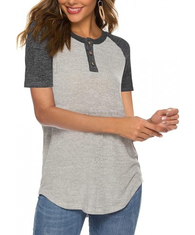 Women's Raglan Round Neck Summer Tops Ladies Basic Button Henley Shirt Boyfriend Style Blouse A-dark Gray Sleeve+gray $12.90 ...